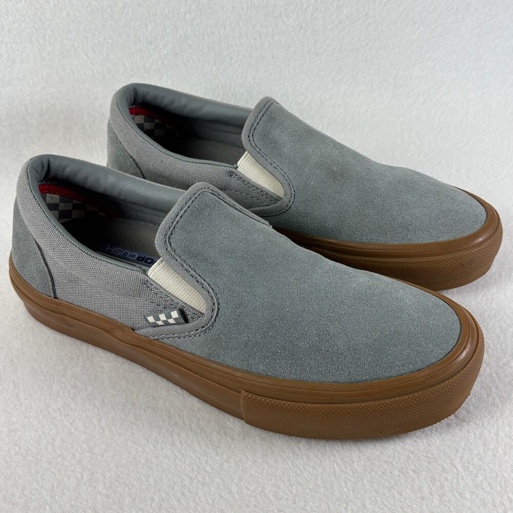 Vans Men's 7.5 Grey Suede Canvas Gum Sole Slip On Skateboard Casual Cush Sneaker